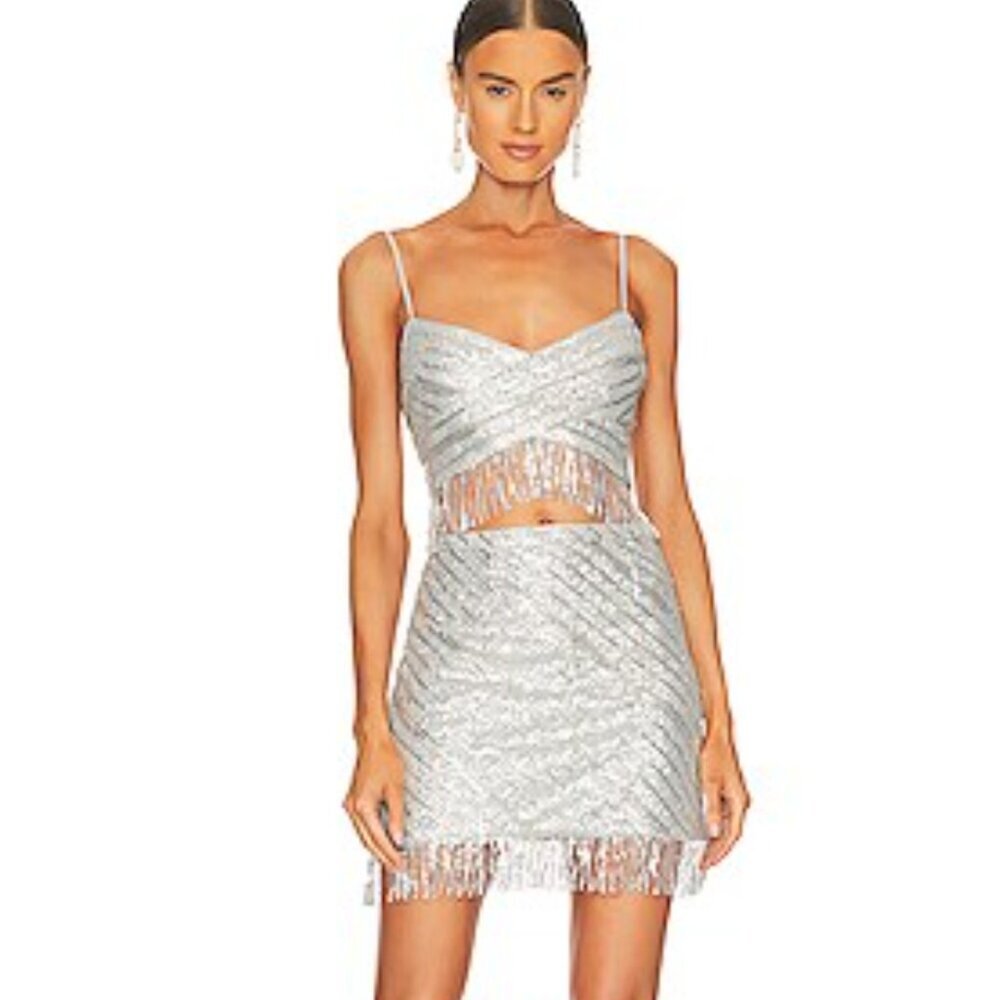 NEW Saylor Persephone Top & Mini Skirt Set XS Platinum Revolve NWOT